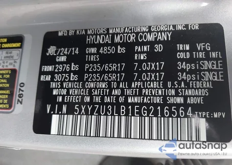 2014 Hyundai Santa Fe Sport 2.4L из США, поврежденный, VIN 5XYZU3LB1EG216564